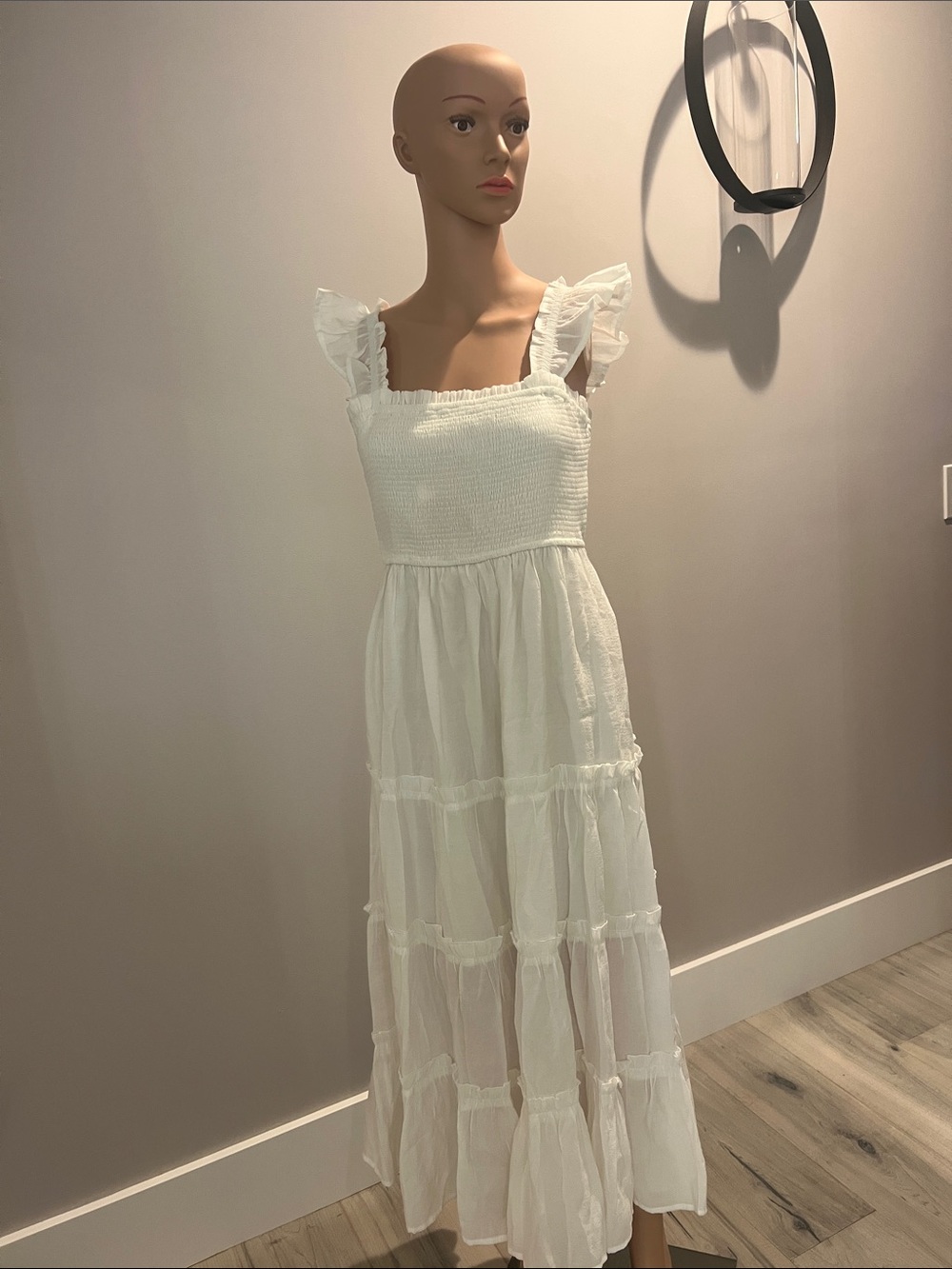 GILLI White Ruffle Strap Smocked Maxi Dress